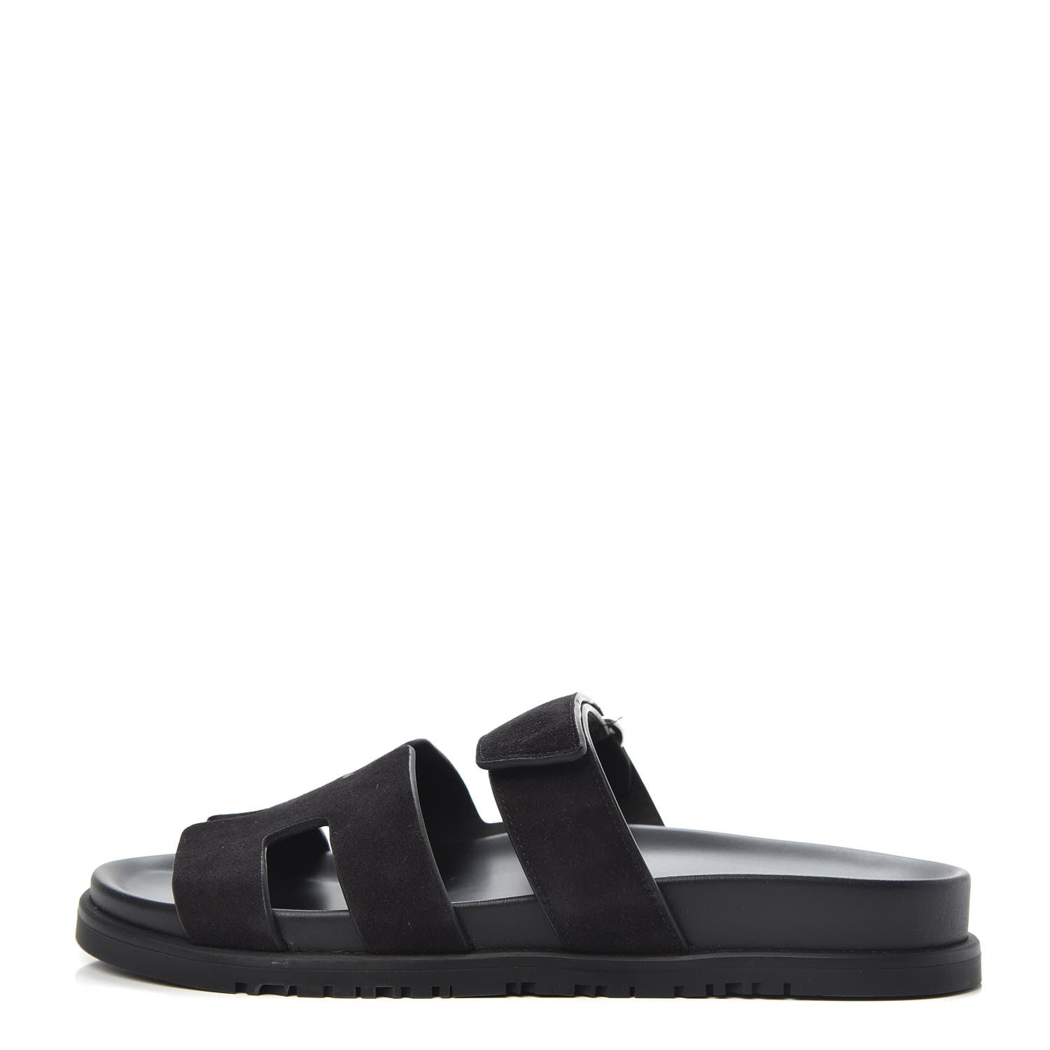 Hermes Suede Goatskin Womens Chypre Sandals 39 Black 1 of 9