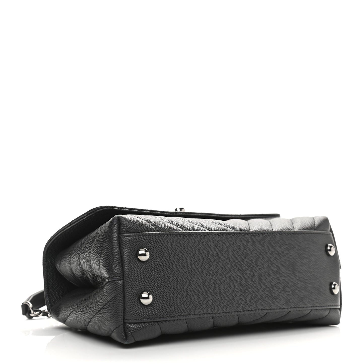 Caviar Chevron Quilted Mini Coco Handle Flap Dark Grey