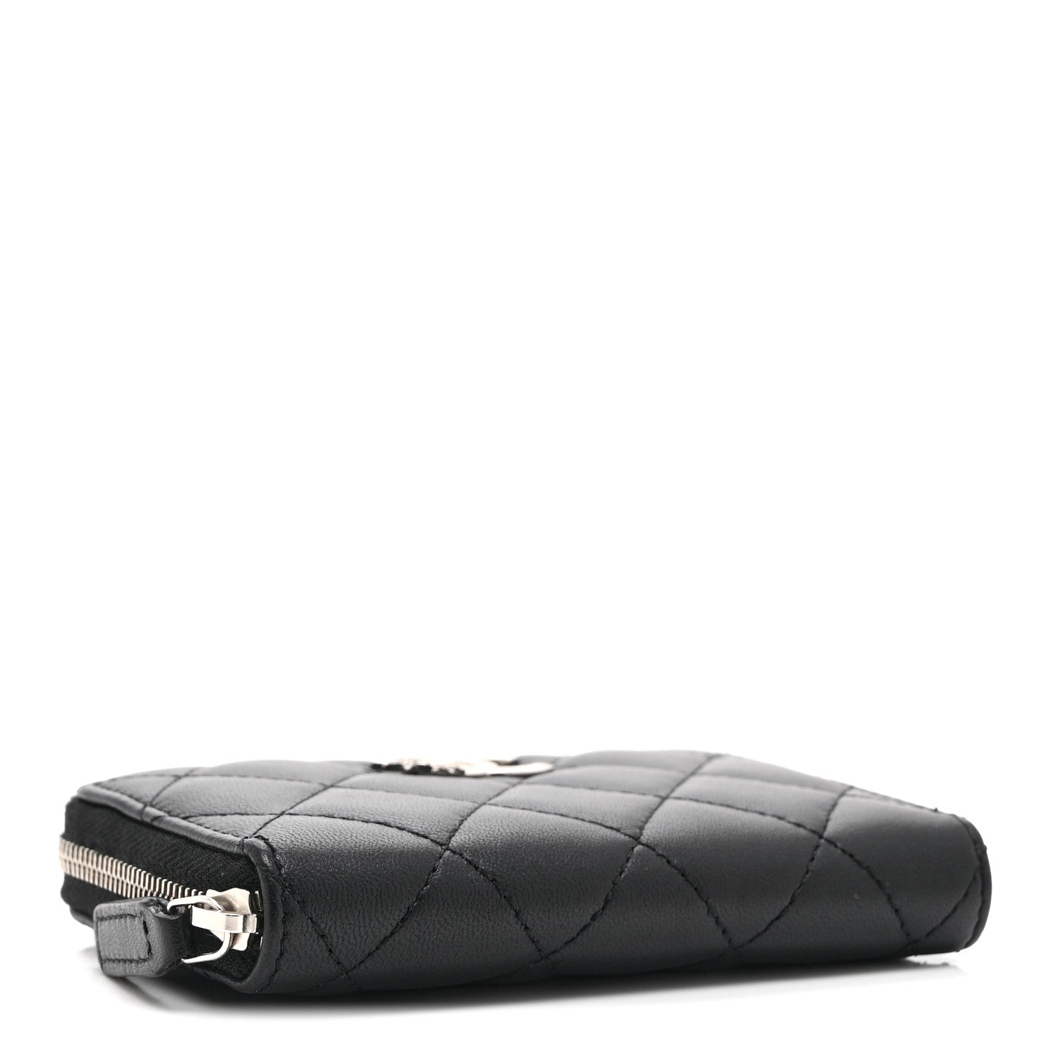 Chanel Lambskin Crystal Star Quilted Studded CC Zip Around Card Holder Wallet Black 4 of 10