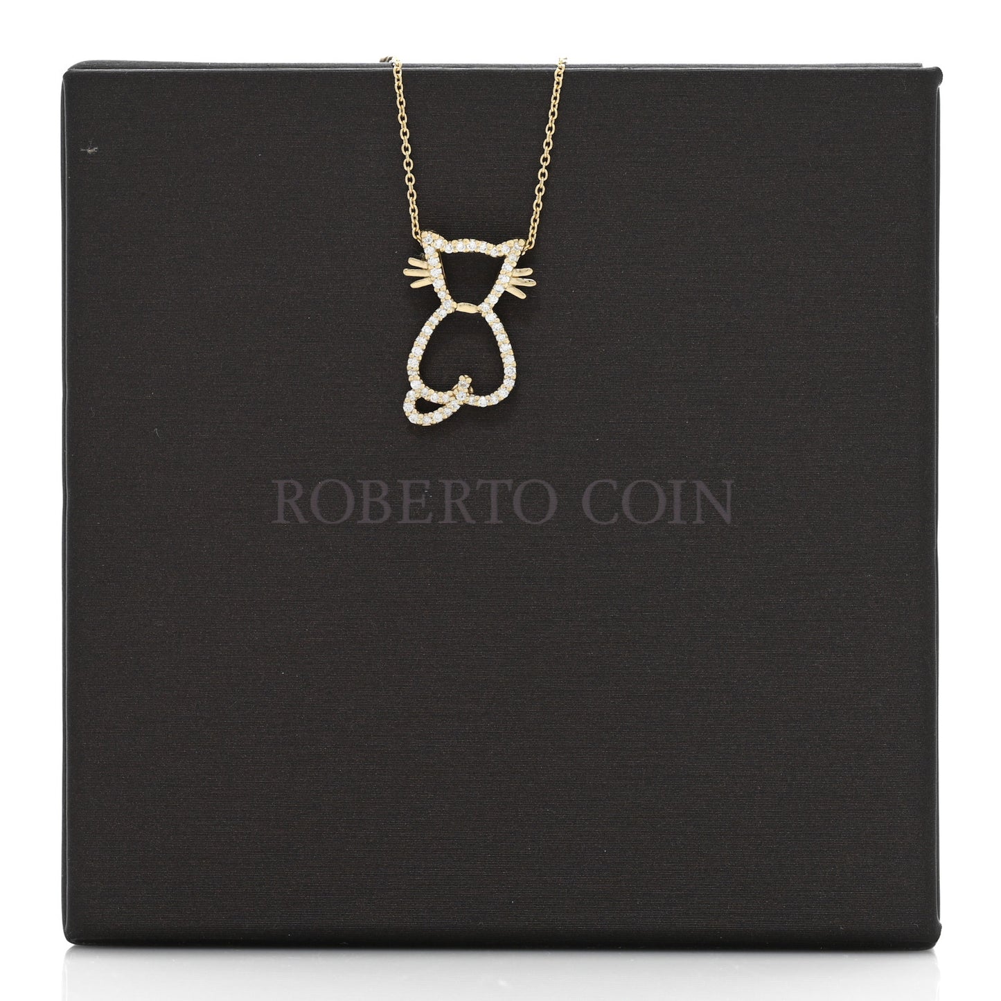 18K Yellow Gold Diamond Tiny Treasures Cat Pendant Necklace