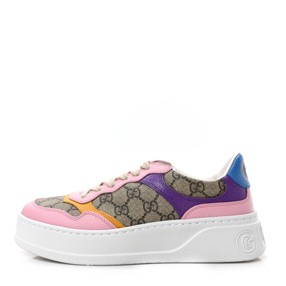 Gucci Calfskin GG Supreme Monogram Perforated Womens Platform 55mm Sneakers 38 Beige Ebony Sugar Pink Crop Shine Purple 1 of 8