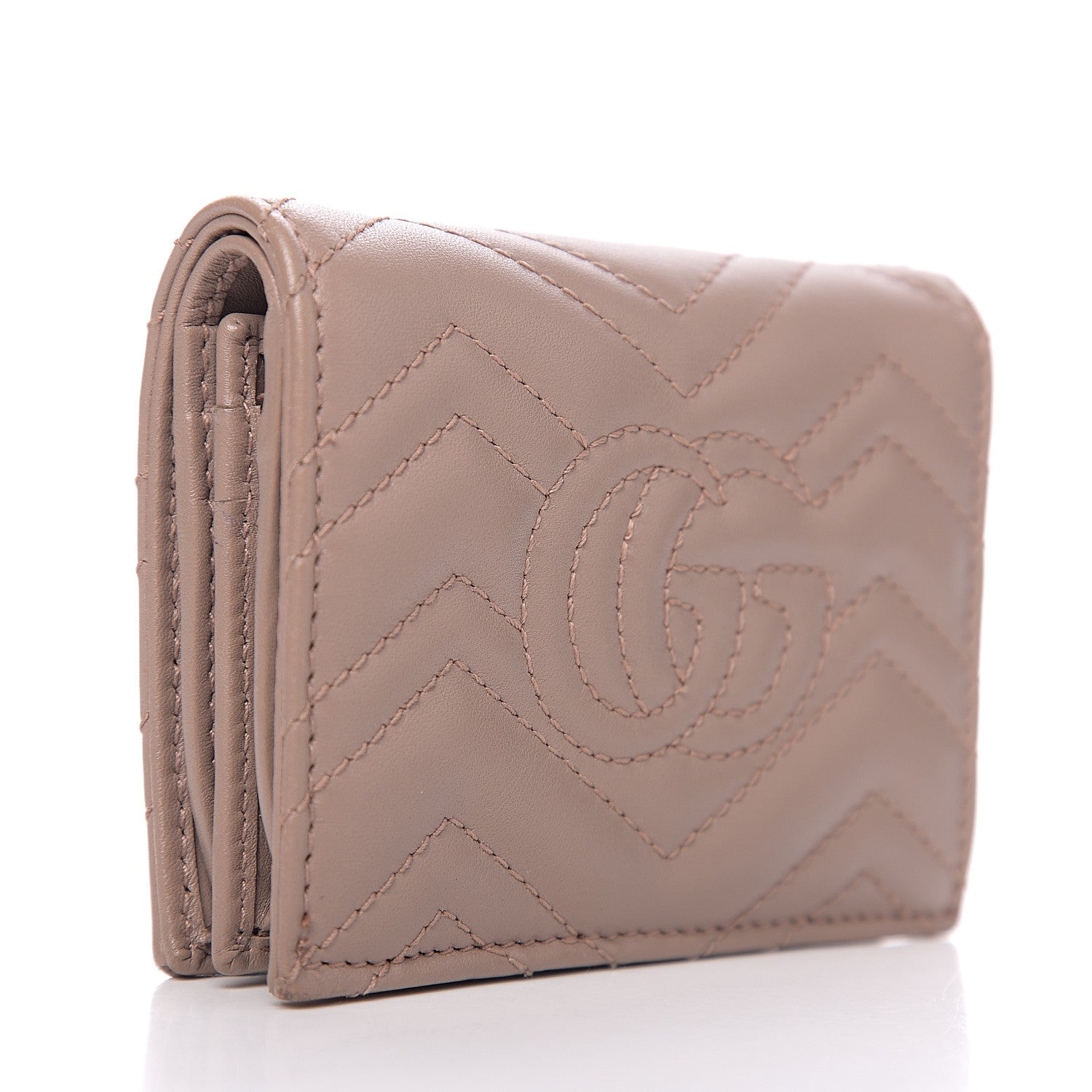 Gucci Calfskin Matelasse GG Marmont Card Case Wallet Porcelain Rose 2 of 7