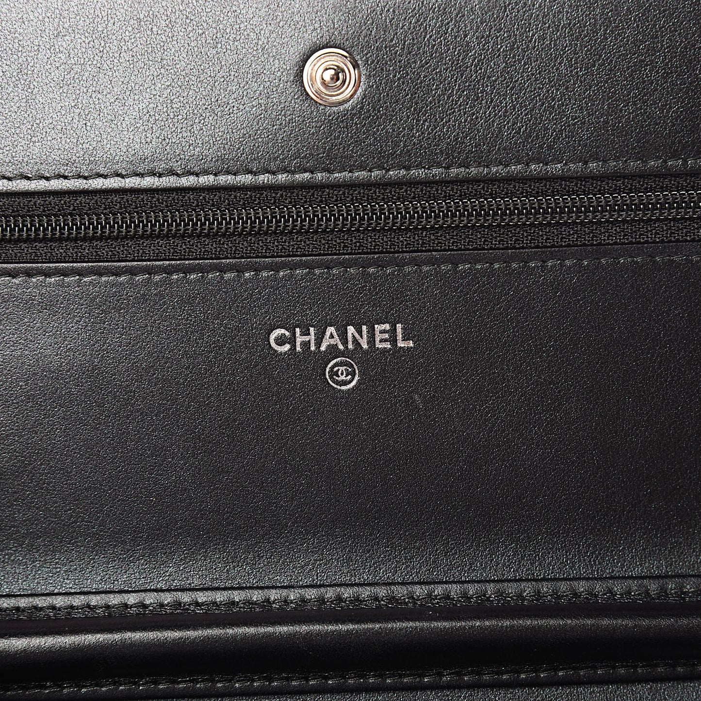 Patent Metallic Crumpled Calfskin Chevron Quilted Wallet On Chain WOC Black