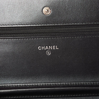 Chanel Patent Metallic Crumpled Calfskin Chevron Quilted Wallet On Chain WOC Black 6 of 13