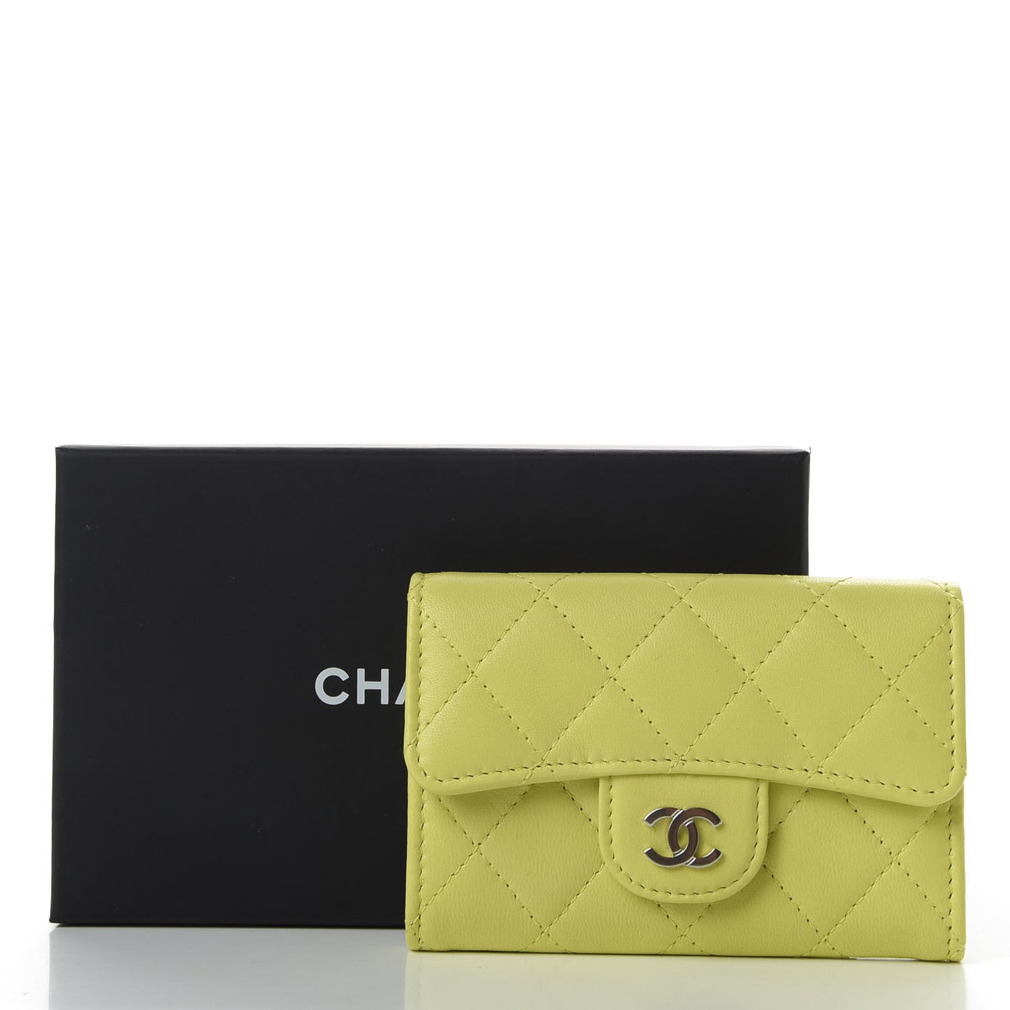 Lambskin Quilted Flap Card Holder Yellow