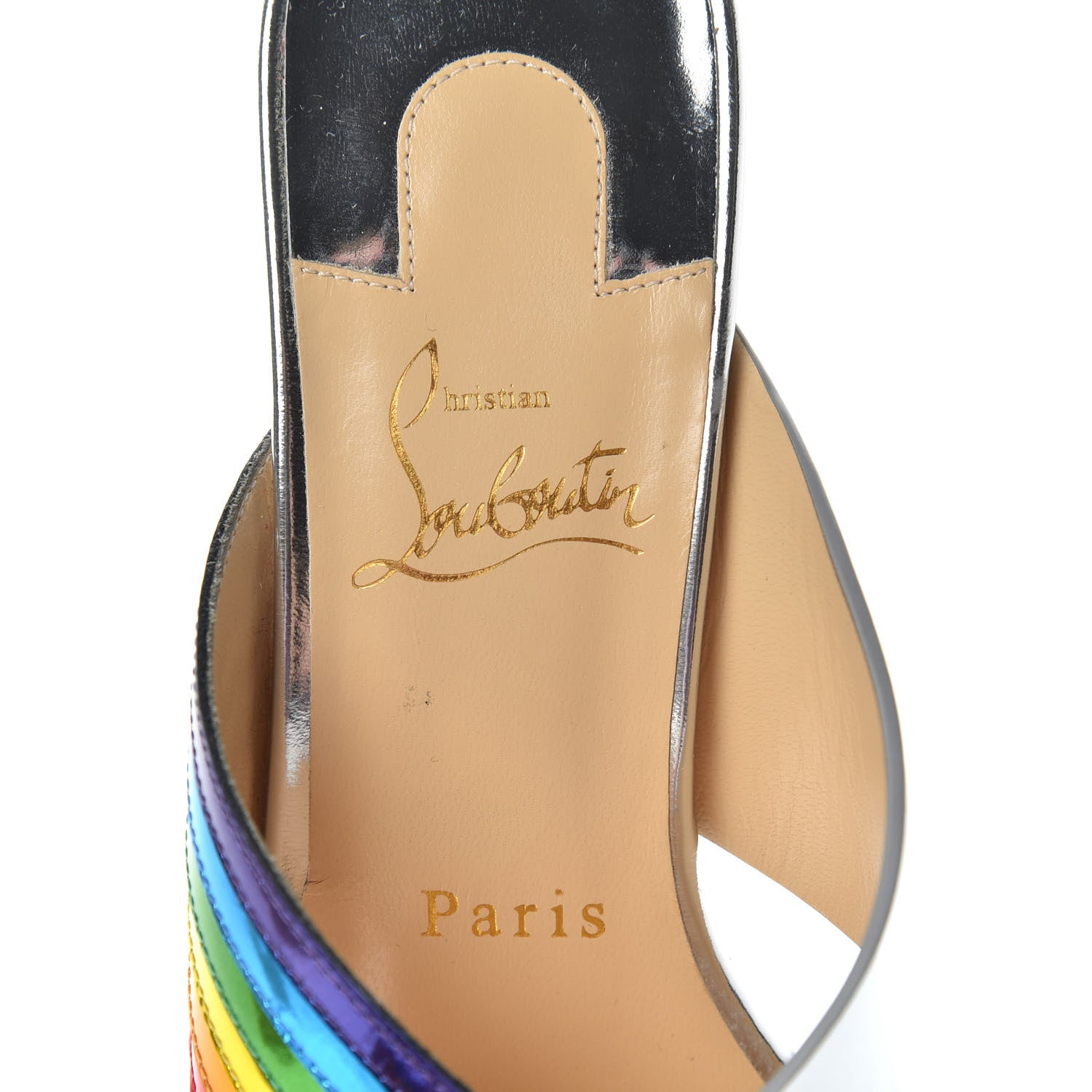 Christian Louboutin Metallic Calfskin Rainbow Arkenmule 55 Slide Sandals 37.5 Silver Multicolor 8 of 10