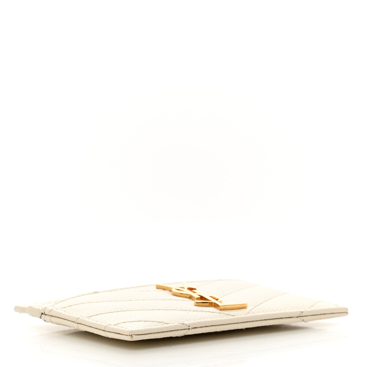 Saint Laurent Grain De Poudre Matelasse Chevron Monogram Credit Card Case Crema Soft 4 of 7