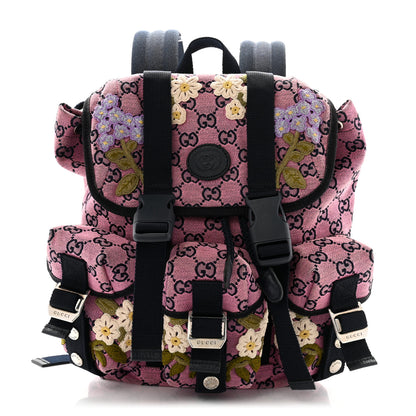 Gucci Monogram Multicolor Floral Embroidered Large Retro Interlocking G Three Pocket Backpack Pink Blue Multicolor 1 of 10