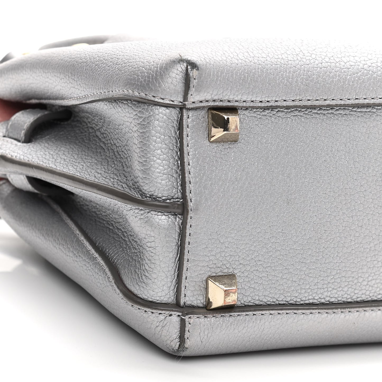 Metallic Grained Calfskin Mini Milla Tote Spike Silver
