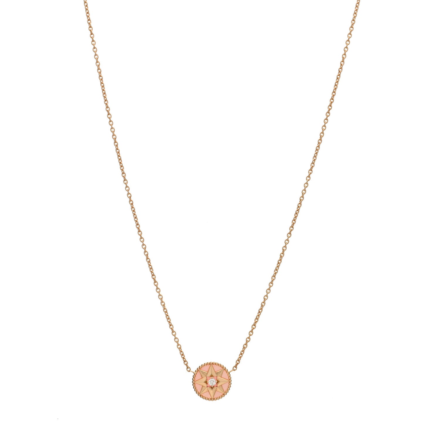 18K Rose Gold Diamond Pink Opal Rose Des Vents Necklace