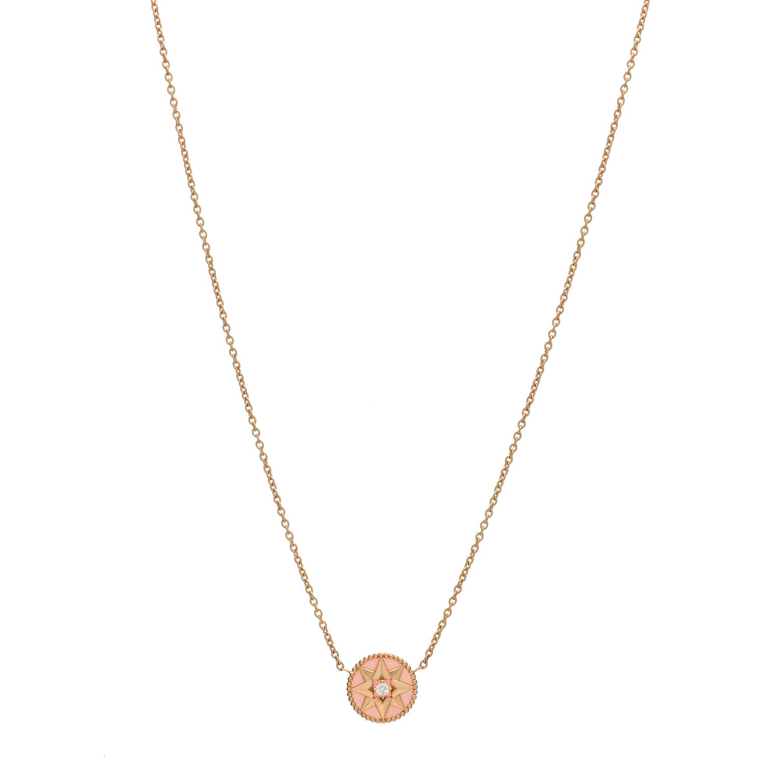 Christian Dior 18K Rose Gold Diamond Pink Opal Rose Des Vents Necklace 1 of 6
