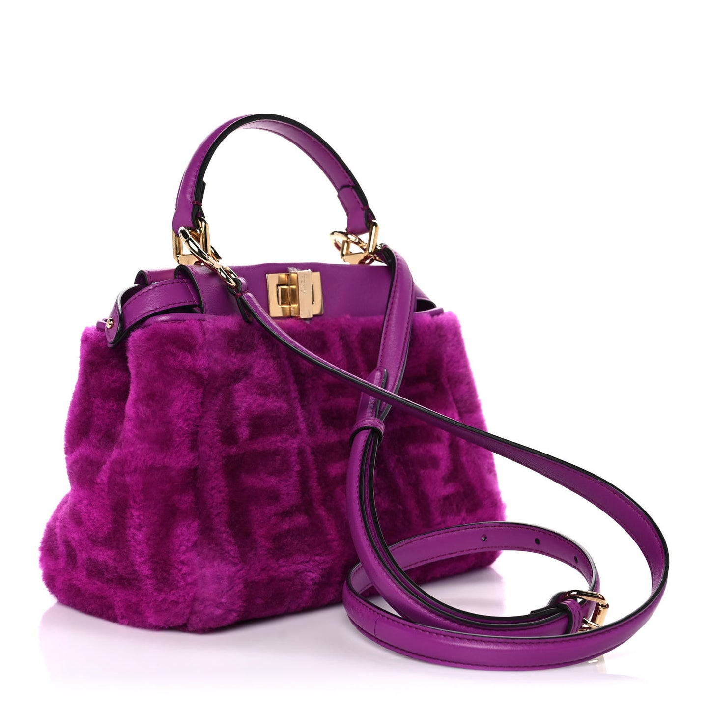 Shearling Nappa Macro FF 1974 Mini Peekaboo Iconic Satchel Bouganville Magenta Lilac