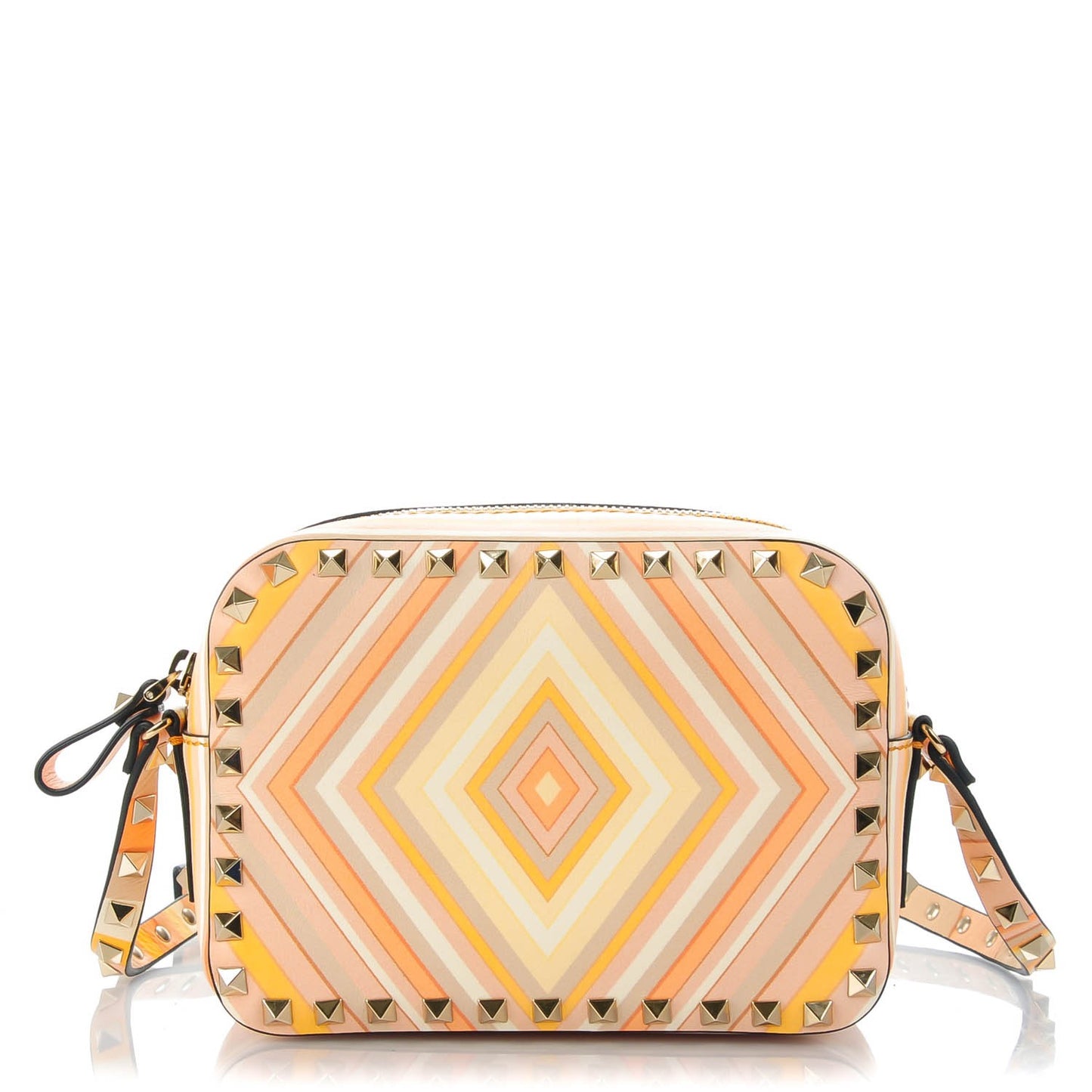 Vitello Native Couture 1975 Rockstud Camera Crossbody Bag Orange Multicolor