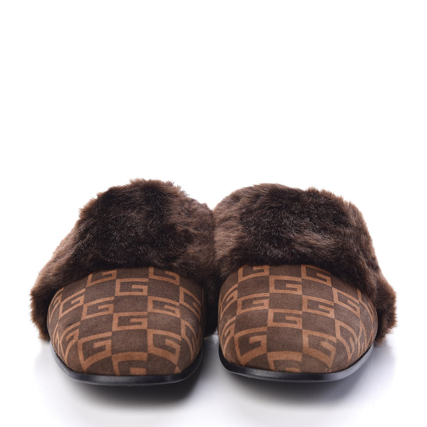 Calfskin Faux Fur Square G Mens Lawrence Slippers 11 Brown