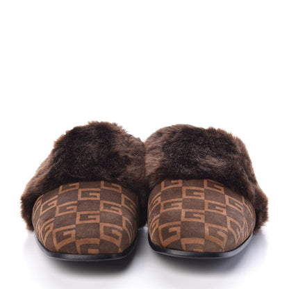Gucci Calfskin Faux Fur Square G Mens Lawrence Slippers 11 Brown 2 of 8