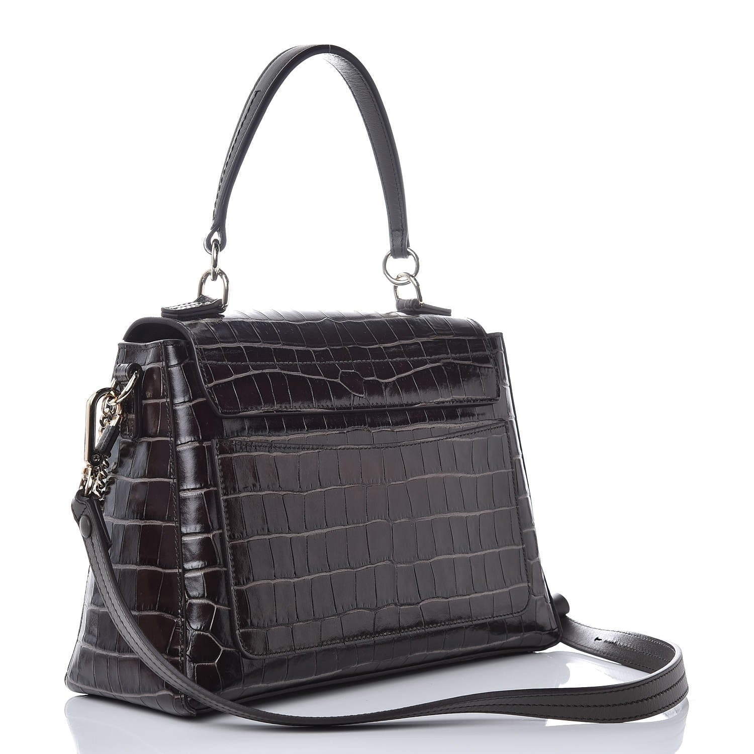 Chloe Calfskin Crocodile Embossed Small Faye Day Shoulder Bag Profound Brown 4 of 7