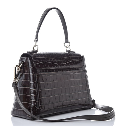 Chloe Calfskin Crocodile Embossed Small Faye Day Shoulder Bag Profound Brown 4 of 7