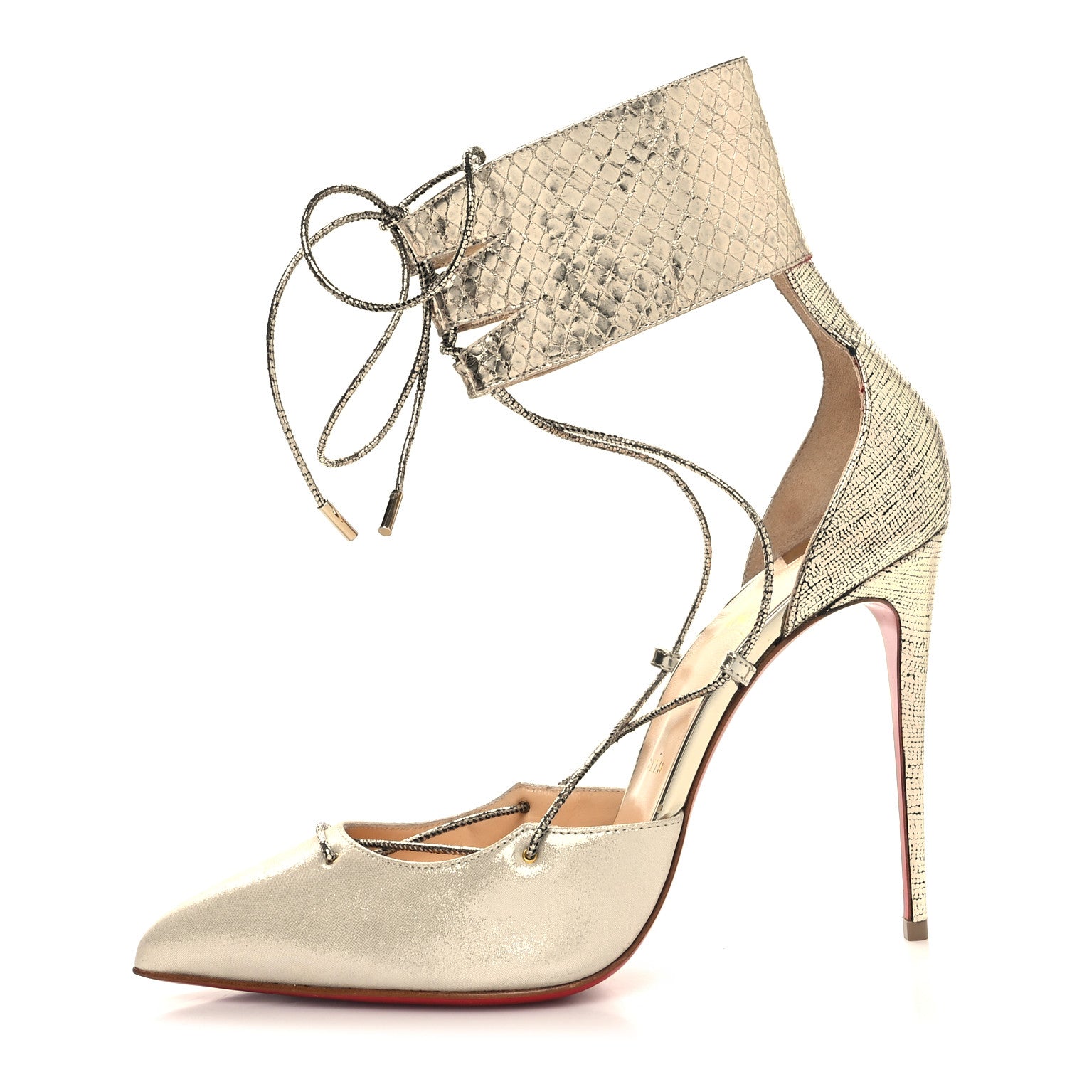 Christian Louboutin Snakeskin Corsankle Lace Up 100 Pumps 40 Platine 1 of 8