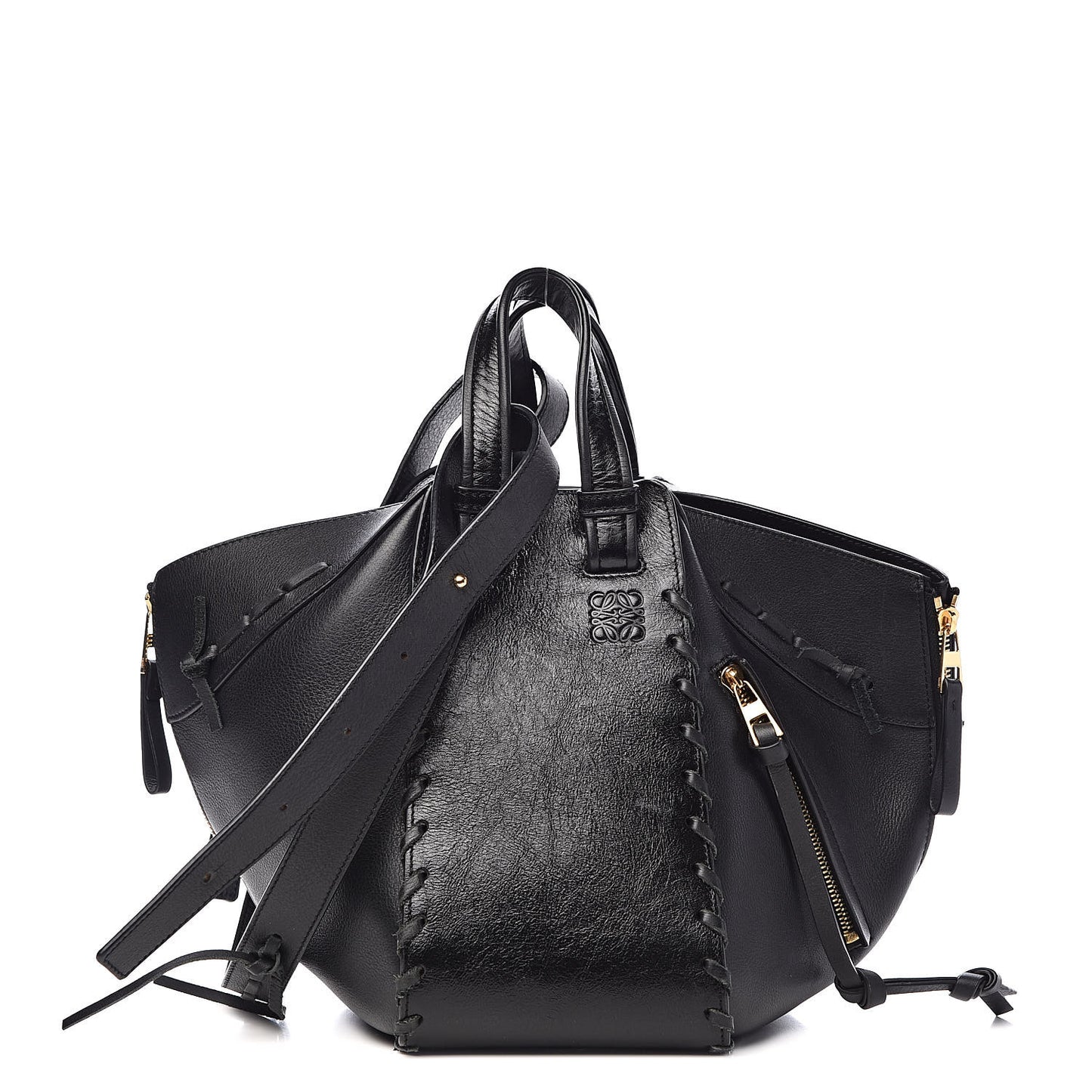 Calfskin Small Whipstitch Hammock Shoulder Bag Black