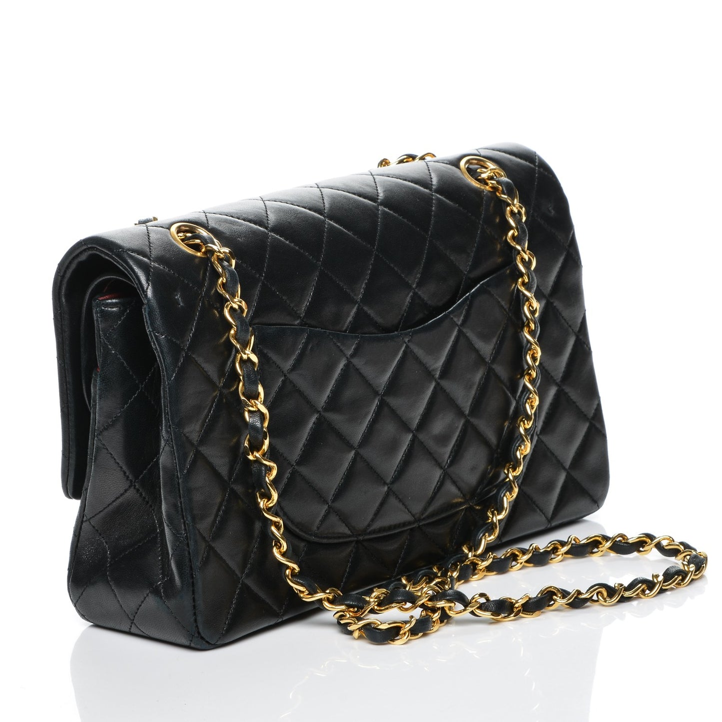 Lambskin Quilted Medium Double Flap Black