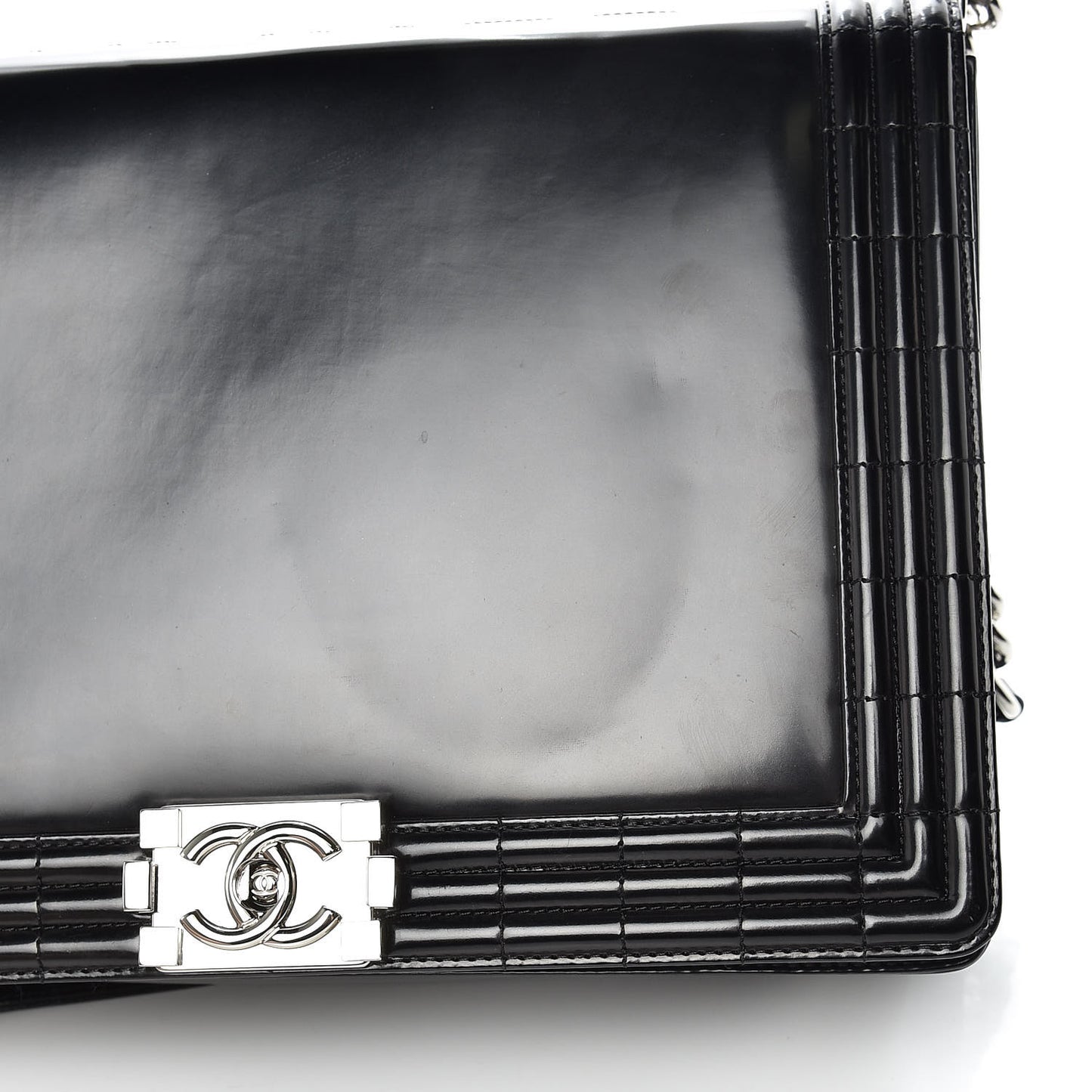 Glazed Calfskin Large Boy Flap Black