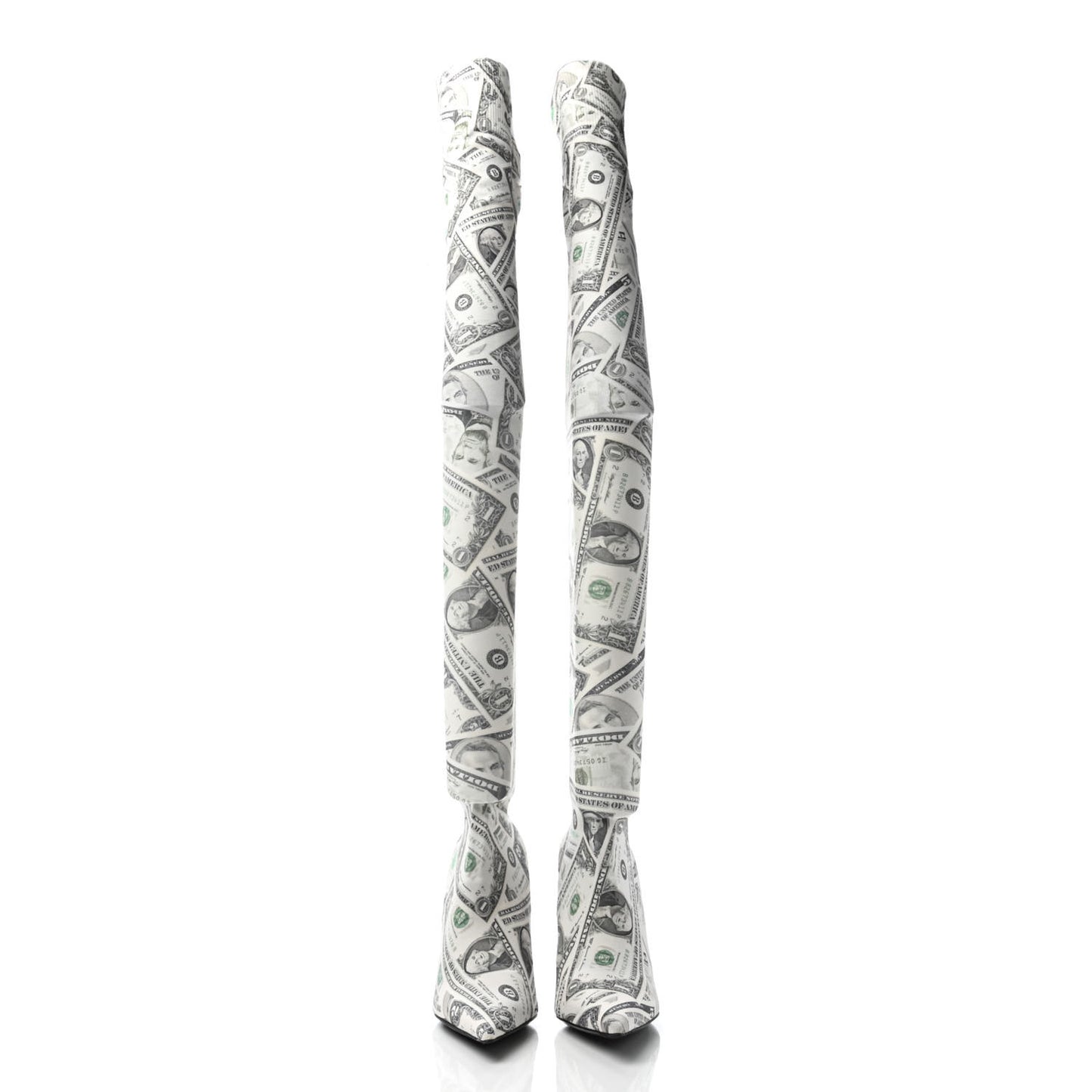 Spandex Dollars Print Pointed Toe Knife Thigh High Boots 37 Green