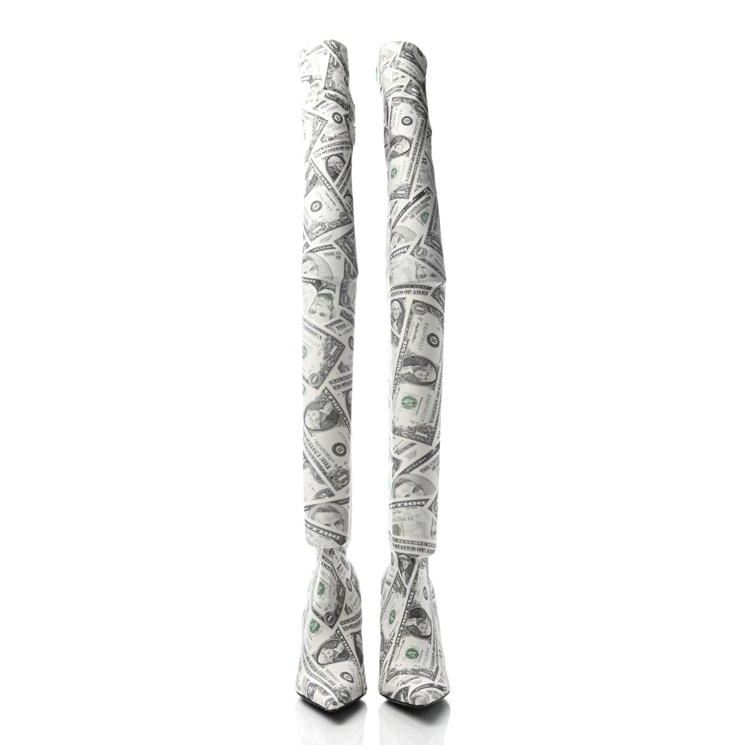 Balenciaga Spandex Dollars Print Pointed Toe Knife Thigh High Boots 37 Green 2 of 5