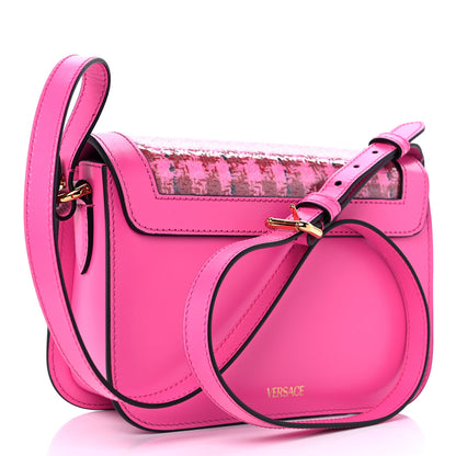 Versace Calfskin Vinyl Small Houndstooth La Medusa Crossbody Bag Pink Multicolor 3 of 9