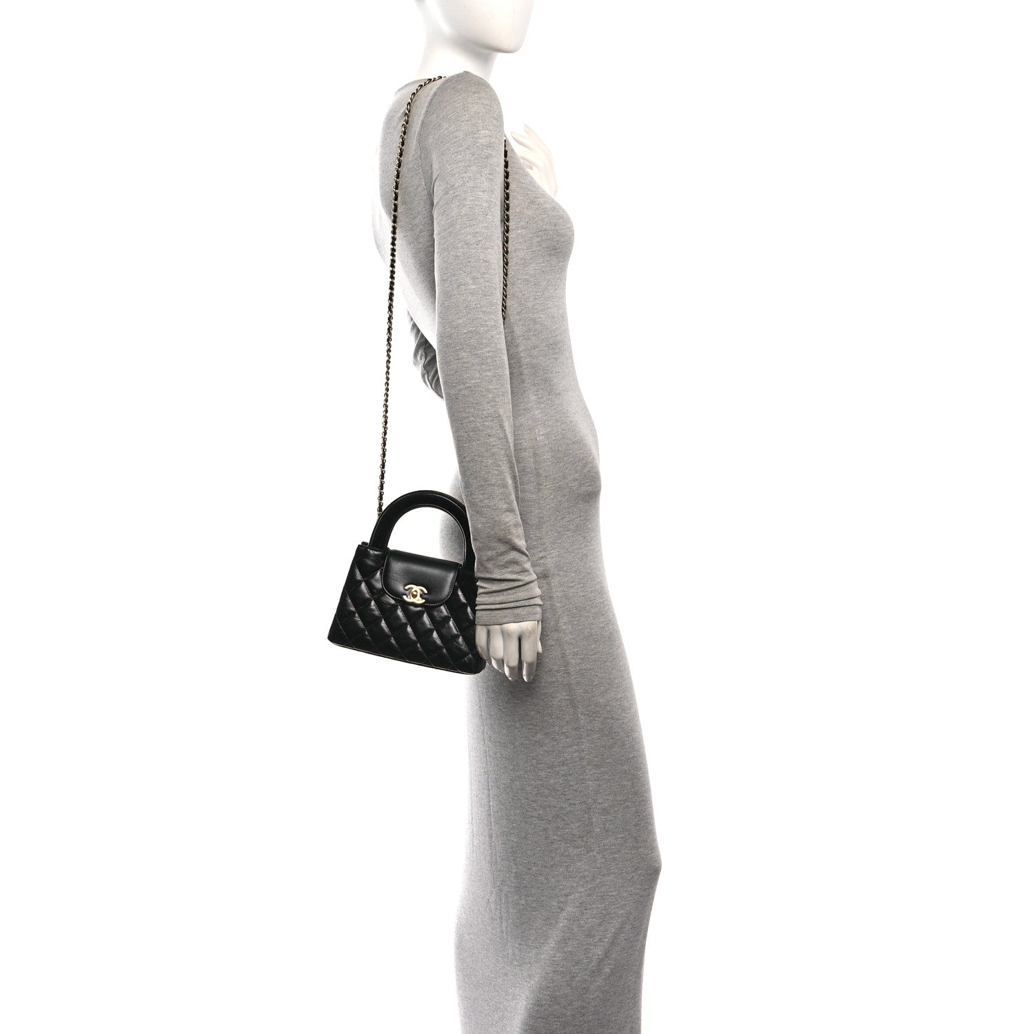 Chanel Shiny Aged Calfskin Quilted Nano Kelly Shopper Black 2 of 11