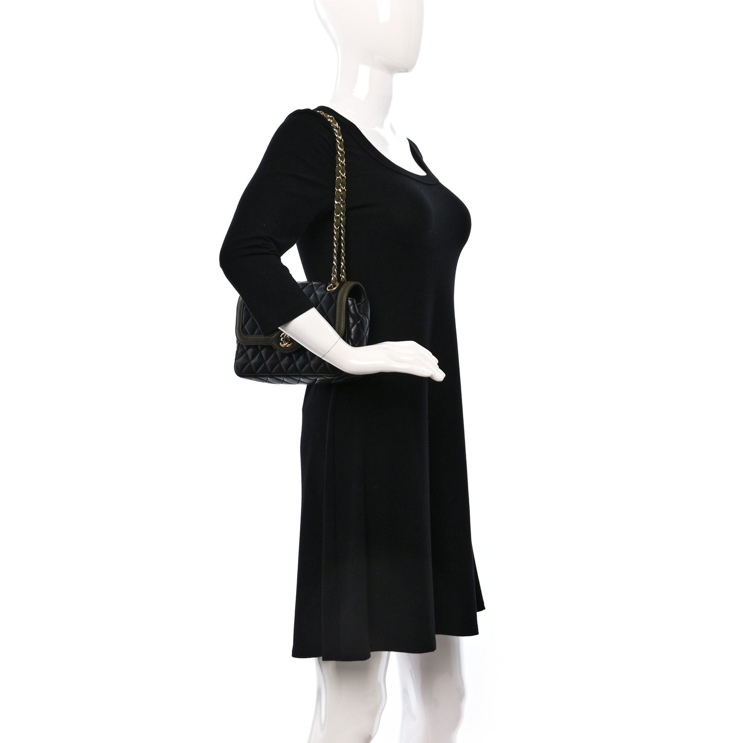 Lambskin Quilted Small Two Tone Day Flap Black Kaki