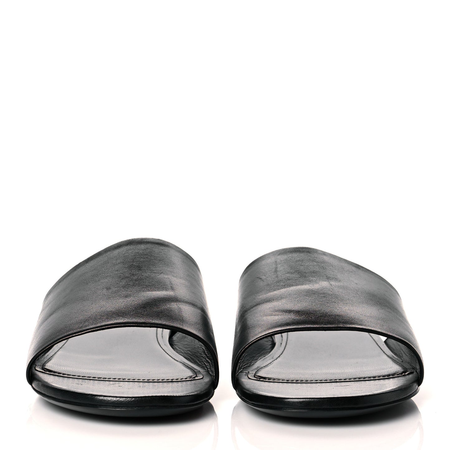 Shiny Smooth Sheepskin Box Flat Sandals 41 Black
