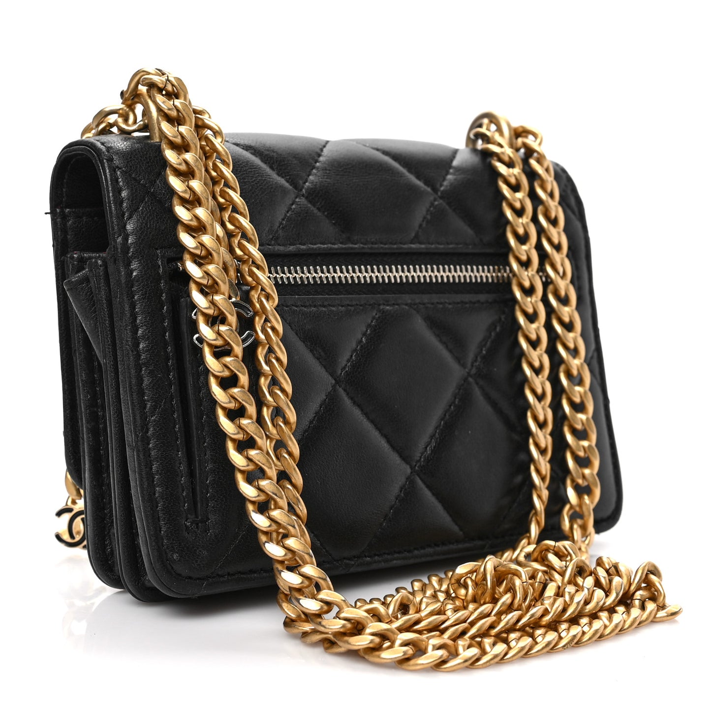 Lambskin Enamel Quilted Pending CC Clutch With Chain Black