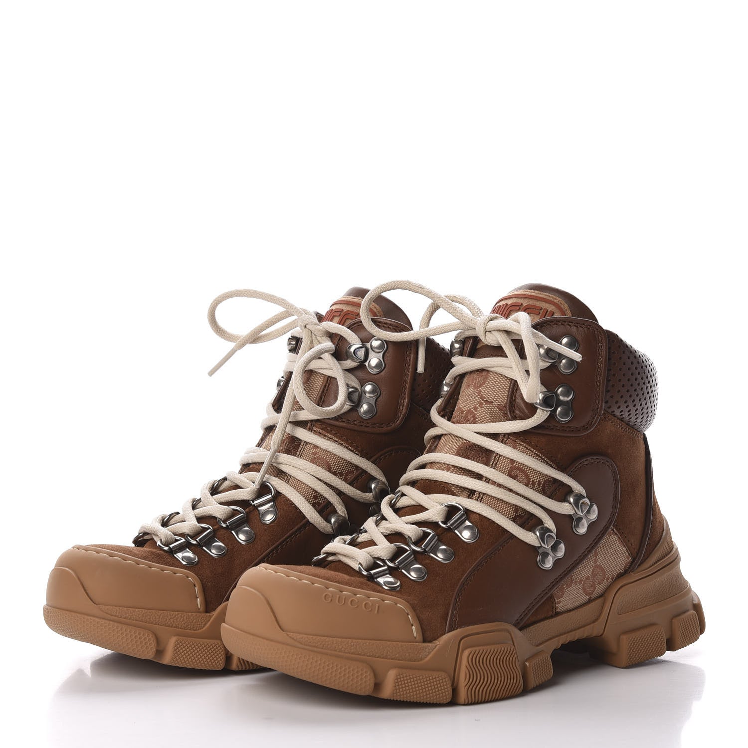 Gucci X SEGA Suede Calfskin GG Monogram Womens Flashtrek High-Top Sneakers 35.5 New Cuir Beige Ruggine 2 of 9