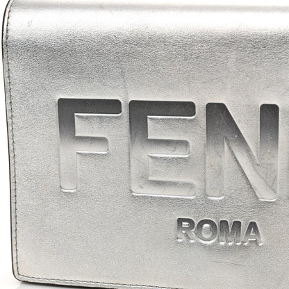 Fendi Vitello Catalan Mirror Logo Embossed Medium Wallet On Chain Argento 17 of 17