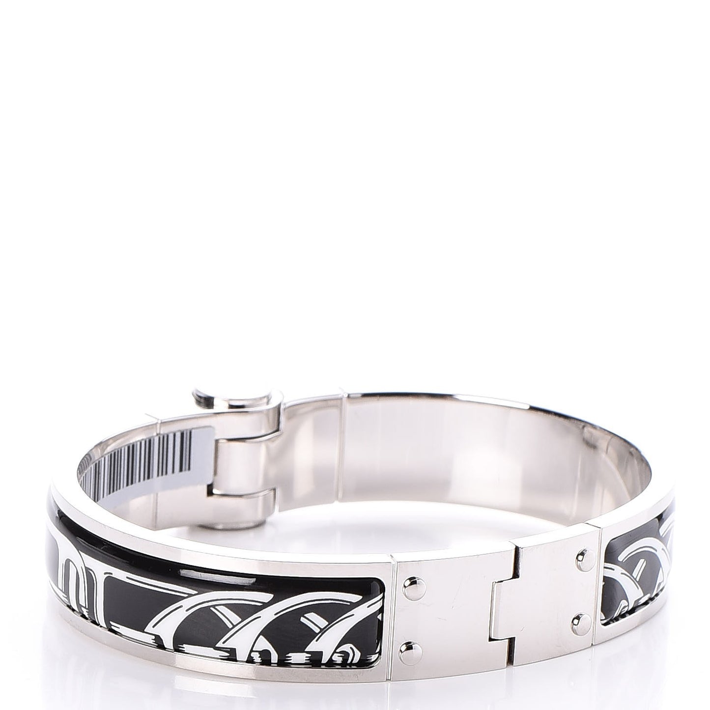 Enamel Printed Narrow Balades Equestres Positif Negatif Hinged Bracelet M Black