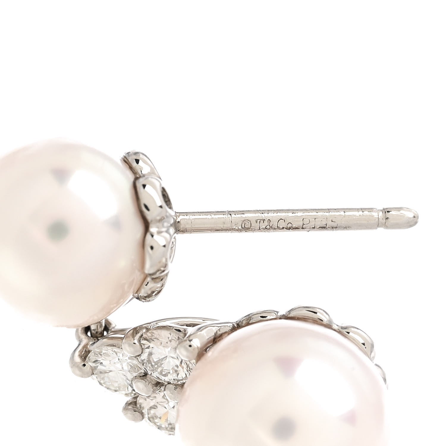 Tiffany Platinum Diamond Akoya Pearl 7-8mm Aria Drop Earrings 4 of 6