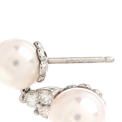 Tiffany Platinum Diamond Akoya Pearl 7-8mm Aria Drop Earrings 4 of 6
