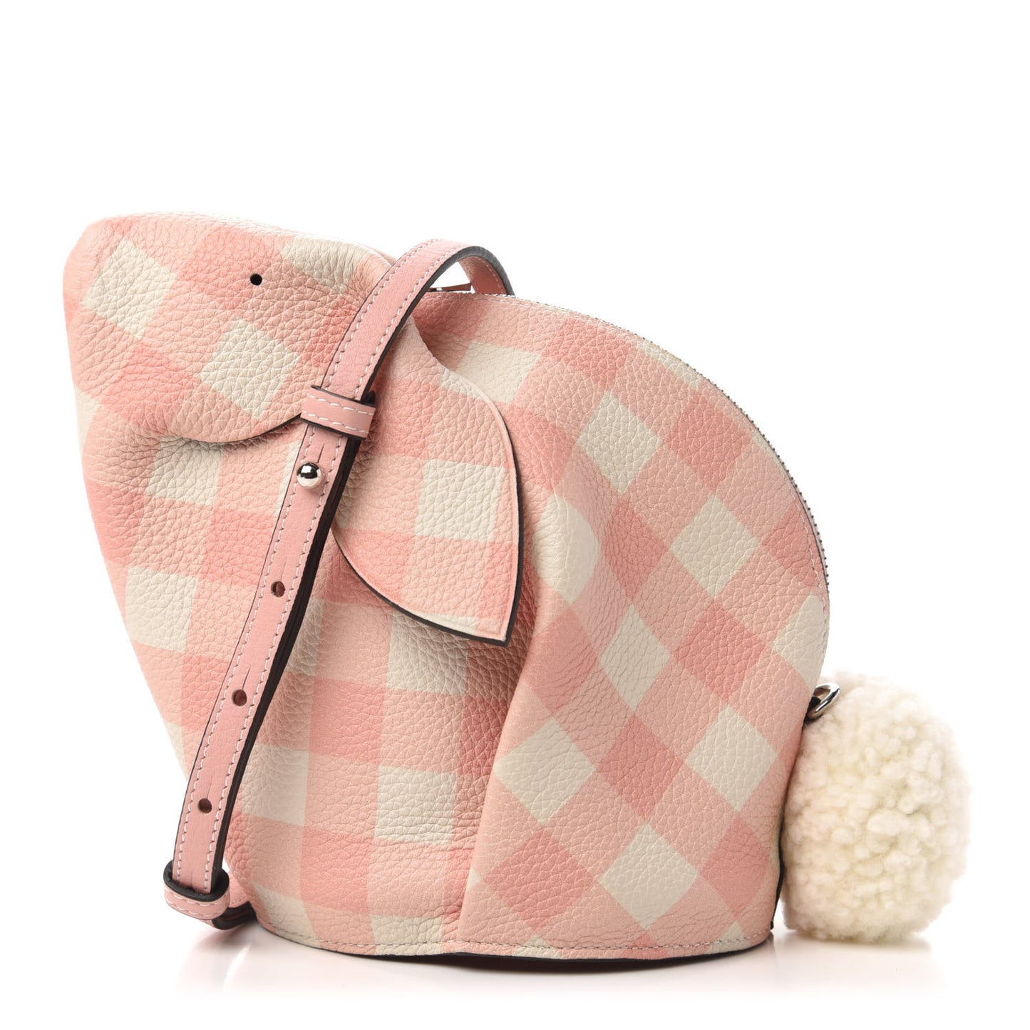 Calfskin Shearling Gingham Mini Bunny Crossbody Bag Pink