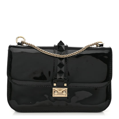 Valentino Garavani Patent Monochrome Medium Glam Lock Rockstud Flap Black 1 of 11