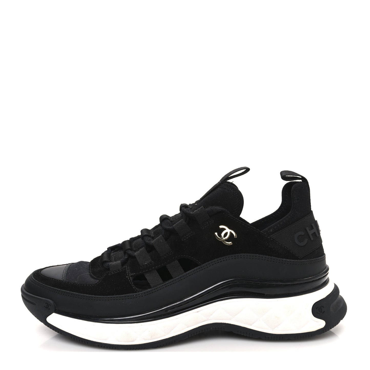 Velvet Calfskin Mixed Fibers CC Sneakers 39.5 Black