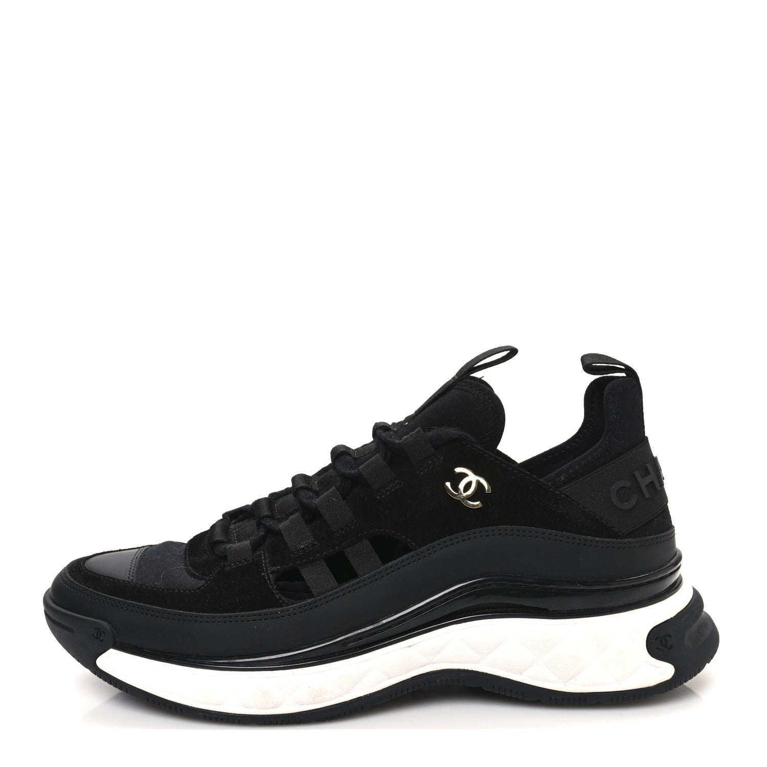 Chanel Velvet Calfskin Mixed Fibers CC Sneakers 39.5 Black 1 of 10