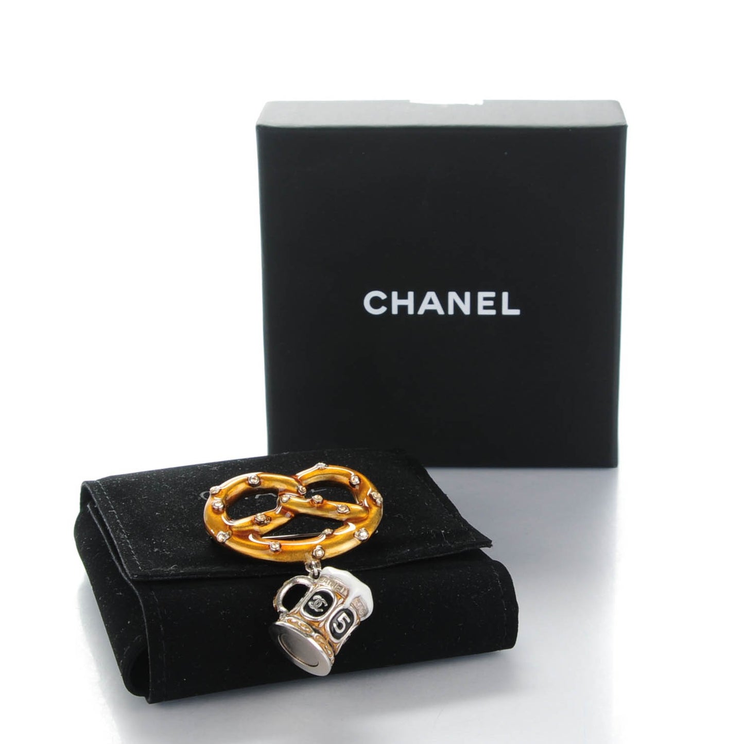 Crystal Salzburg Pretzel Beer Brooch Brown White Black