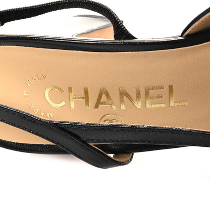 Chanel Goatskin Grosgrain Cap Toe CC Slingback Sandals 36 Black 8 of 9