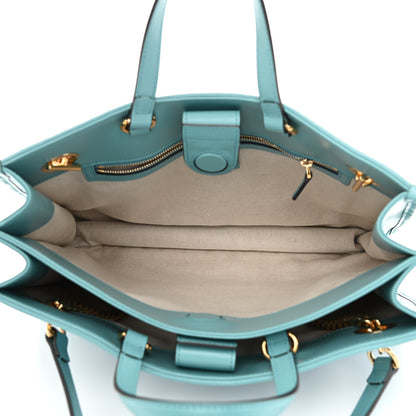 Gucci Straw Azalea Calfskin Medium Horsebit 1955 Tote Bag Dusty Azure Black 5 of 9