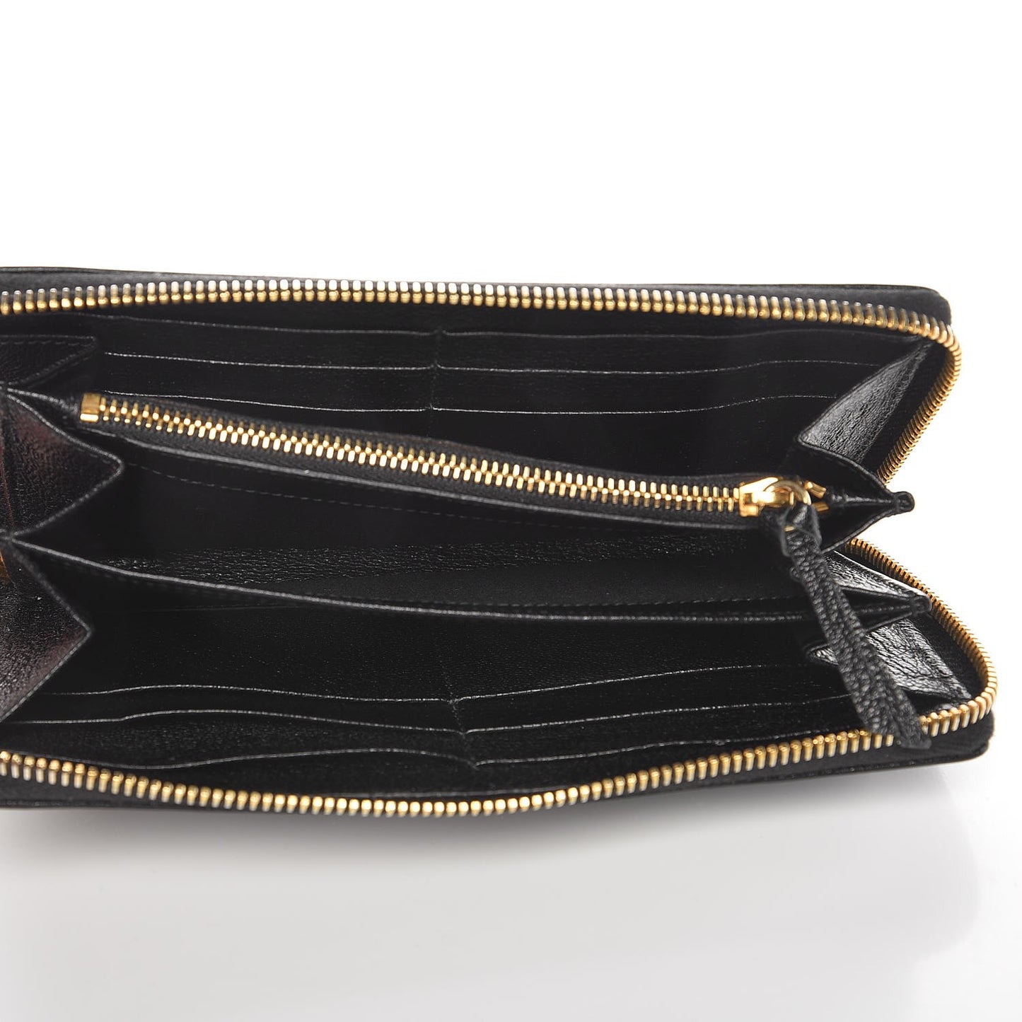 Chevre Gold Metallic Edge Hardware Zip Around Wallet Black