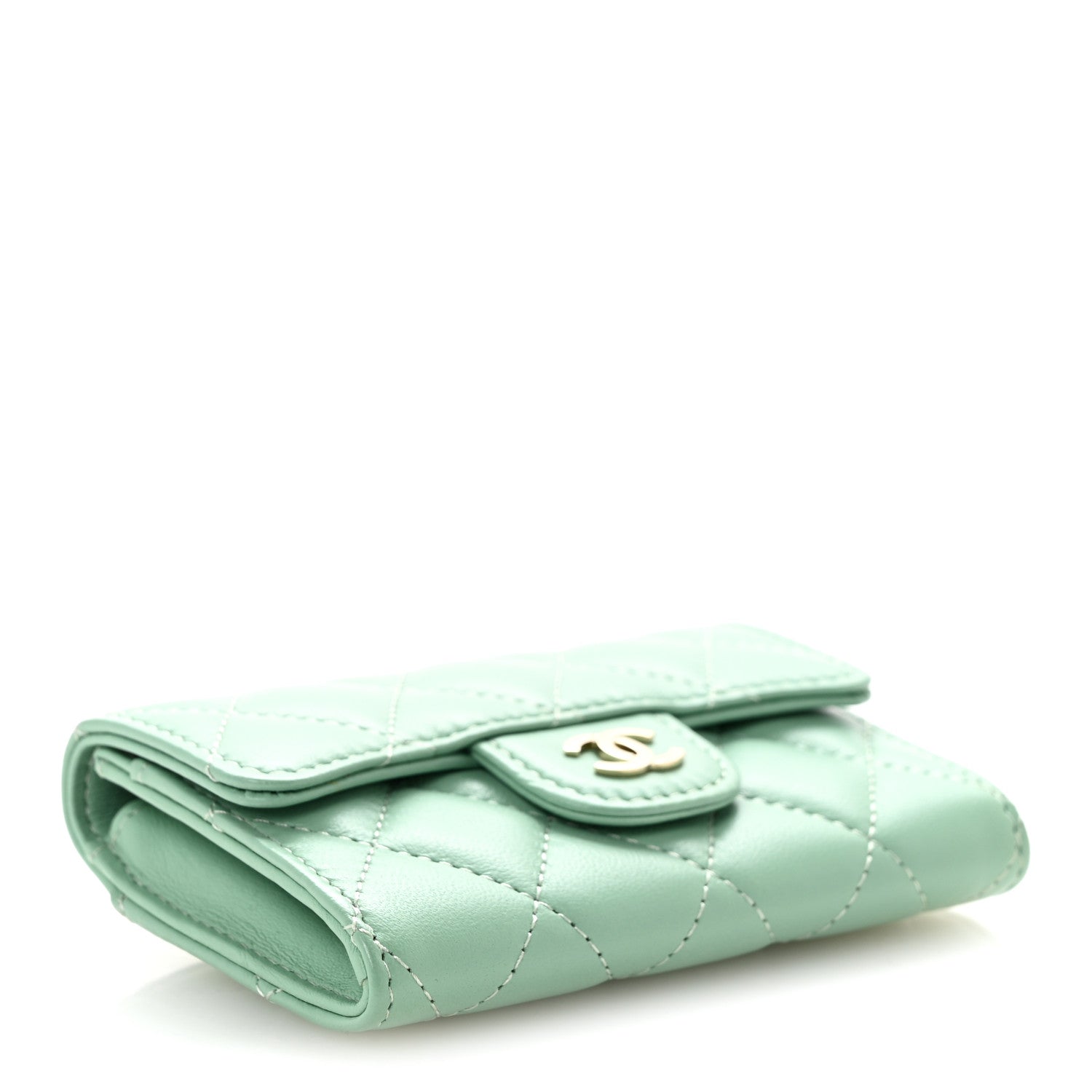 Chanel Lambskin Quilted Flap Card Holder Wallet Green 4 of 9