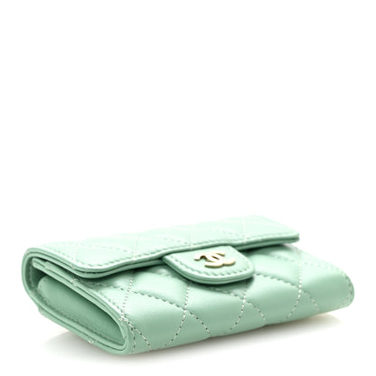 Chanel Lambskin Quilted Flap Card Holder Wallet Green 4 of 9