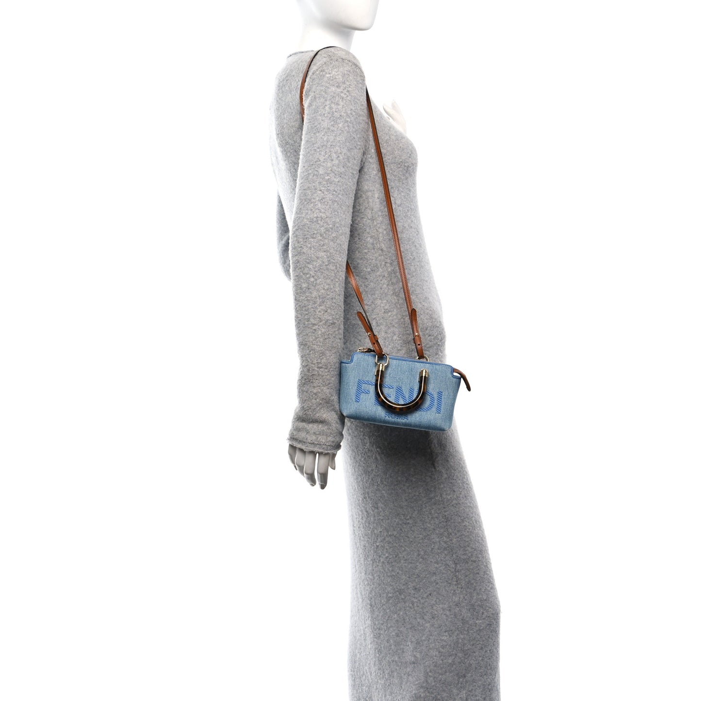 Denim Vitello King Plexiglass Logo Embroidered Mini By The Way Top Handle Boston Bag Denim Cuoio