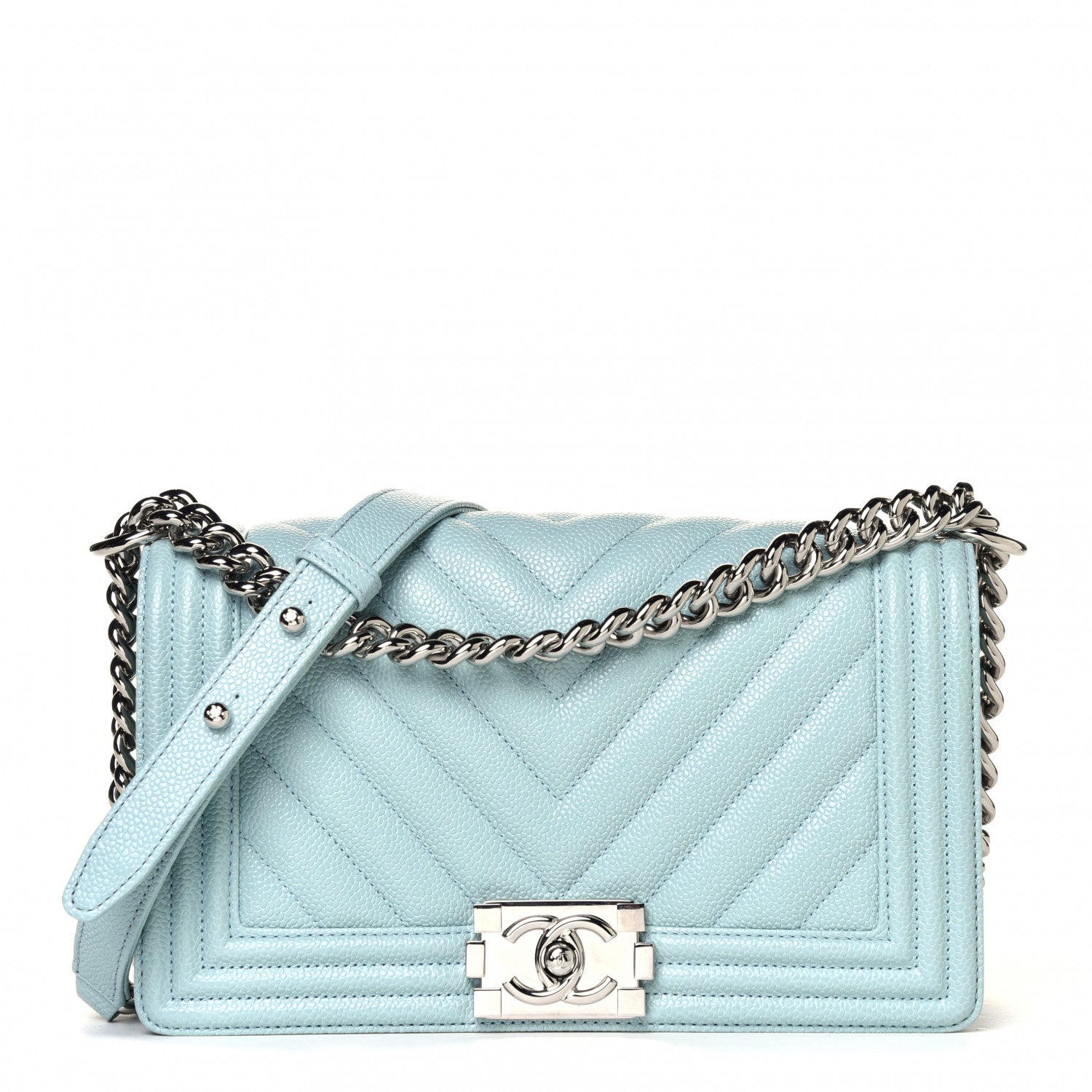 Chanel Caviar Chevron Quilted Medium Boy Flap Light Blue 1 of 4