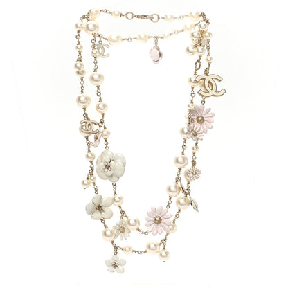 Chanel Pearl Enamel CC Camellia Necklace White Gold 3 of 4